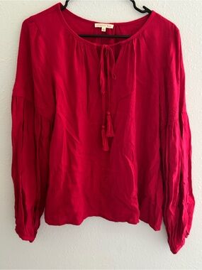 Copper Key Women's Red Tassel Peasant Blouse